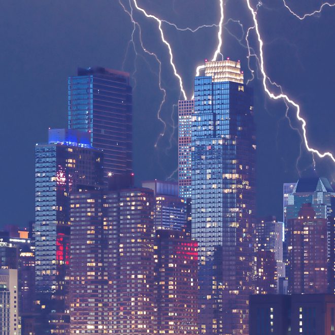 Enviro Power Lightning storm in city with power outages that Smartwatt Boiler can protect against.